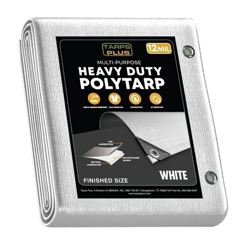 White 6' x 30' extended coverage tarp designed for long outdoor protection areas