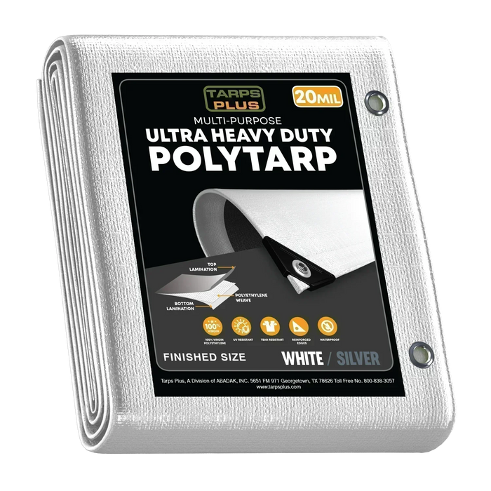 White Silver 10' x 12' wide metallic tarp created for outdoor protection and utility coverage