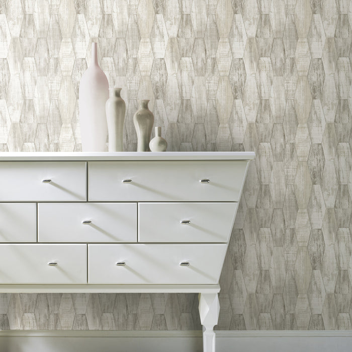 Wood Hexagon Tile P&S Wallpaper in a room setting