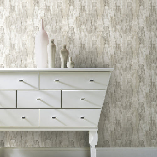 Wood Hexagon Tile P&S Wallpaper in a room setting