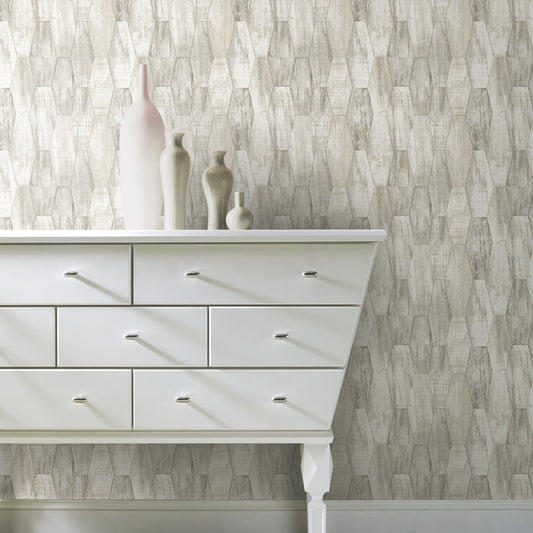 Wood Hexagon Tile P&S Wallpaper in a room setting