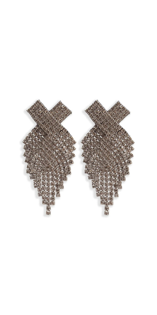 silver/one size/Camille La Vie/X Rhinestone Graduated Earrings /front