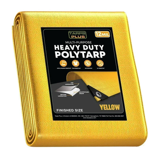 Yellow 12' x 16' golden tarps designed for outdoor utility and protective coverage tasks